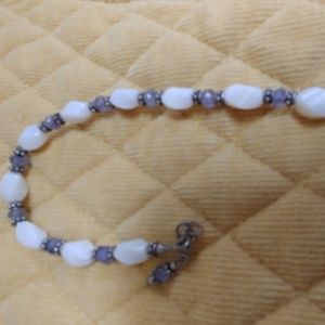 EUC Bracelet Blue beads White quartz 8" silver